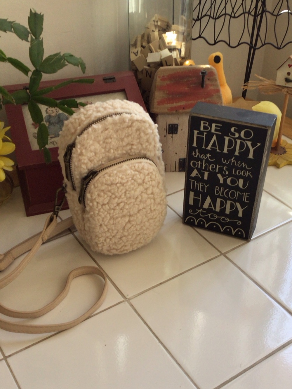 Cream Faux Shearling Borg Crossbody